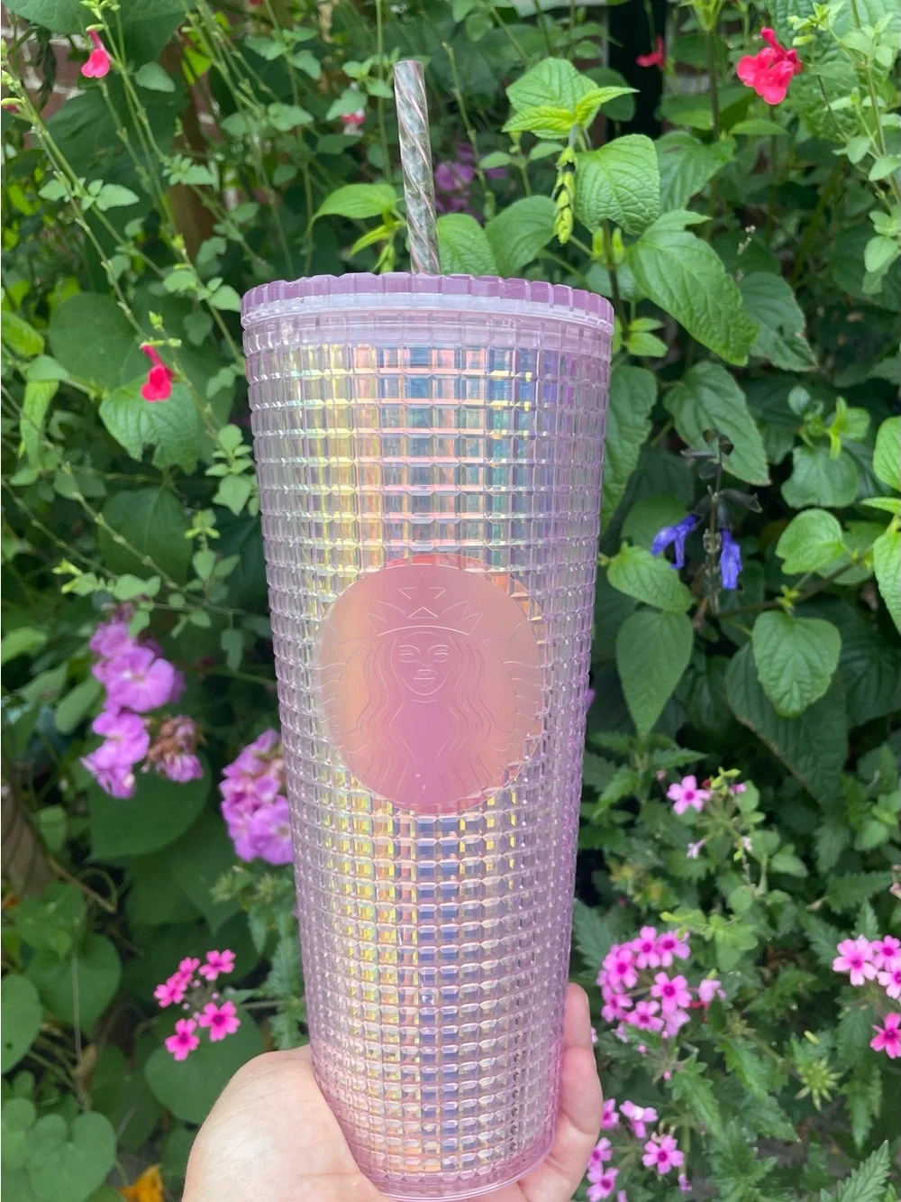Starbucks Pink Iridescent Grid Disco 24 Oz Cold Tumbler 2020 Holiday Collection